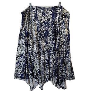 Womens 22/24W Skirt Plus Size Blue Abstract Print Handkerchief‎ Hem Flowy